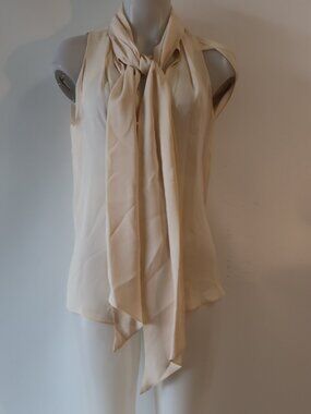 Womens Juan Carlos Obando Ecru (Item-20) Pure Silk Tie Neck Blouse Top 4